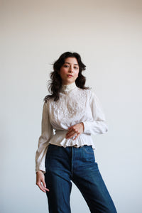 Edwardian Cotton Ribbed Embroidered Blouse