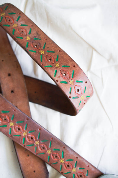 1970s Leather Tooled Boho Belt