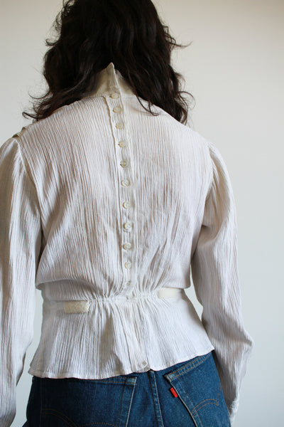 Edwardian Cotton Ribbed Embroidered Blouse