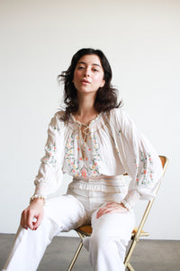 1940s White Rayon Hungarian Embroidered Blouse
