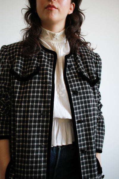 1980s Black Checkered Cashmere Jacket