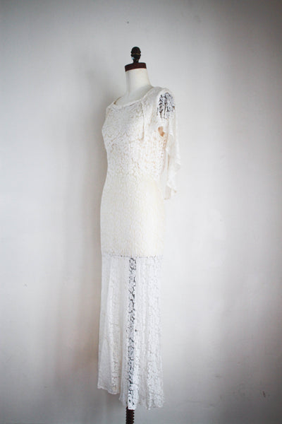 1930s Ecru Lace Capelet Bias Gown
