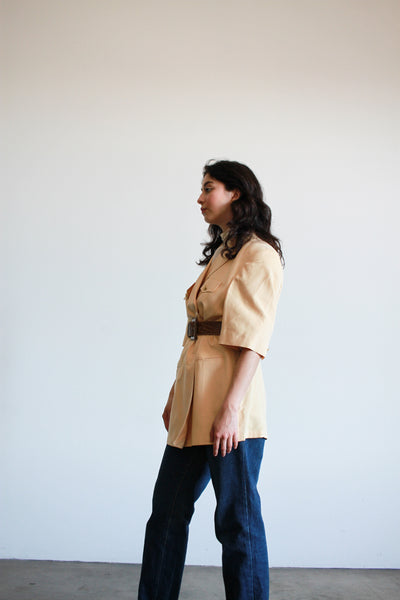 1980s Buttercream Silk Short Sleeve Blazer