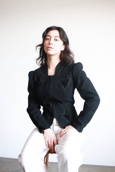 1940s Black Wool Soutache Fitted Blazer