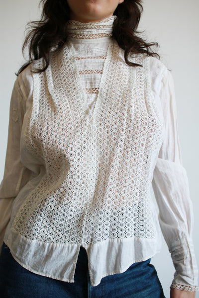 Edwardian White Crochet Paneled Blouse
