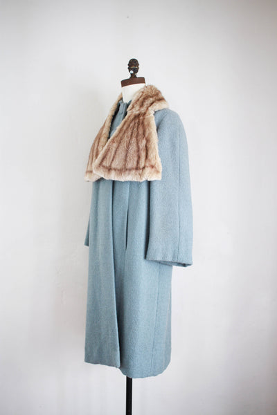 1940s Robin's Blue Wool Fur Collar Coat
