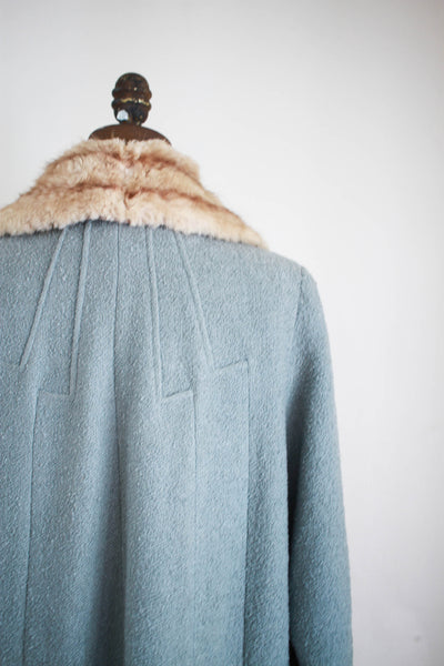 1940s Robin's Blue Wool Fur Collar Coat