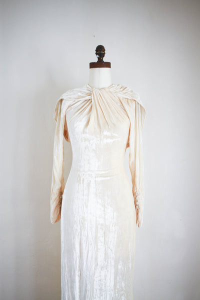 1930s Cream Pan Velvet Wedding Gown