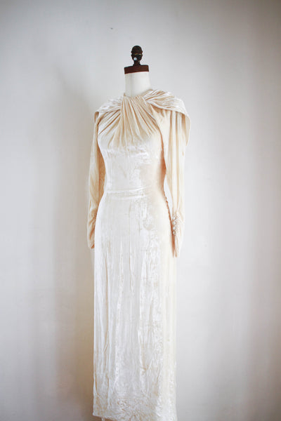 1930s Cream Pan Velvet Wedding Gown