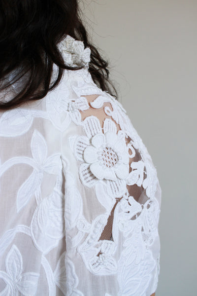 1990s Christian Dior White Cotton Applique Jacket