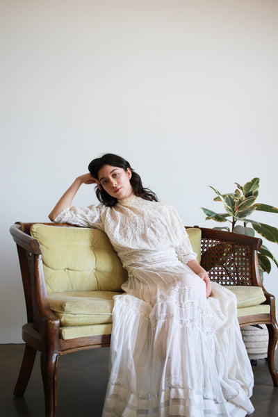 Edwardian Ecru Lace Embroidered Lawn Dress