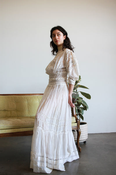 Edwardian Ecru Lace Embroidered Lawn Dress
