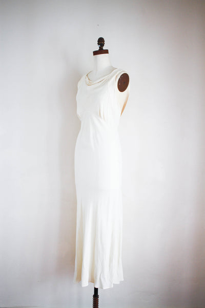 1930s Ecru Silk Crepe Bias Cut Gown