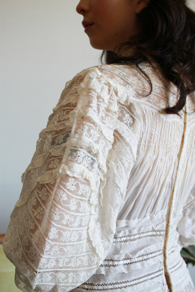 Edwardian Ecru Lace Embroidered Lawn Dress