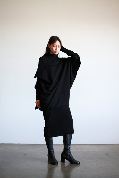 1980s Issey Miyake Black Knit Structural Tunic Dress