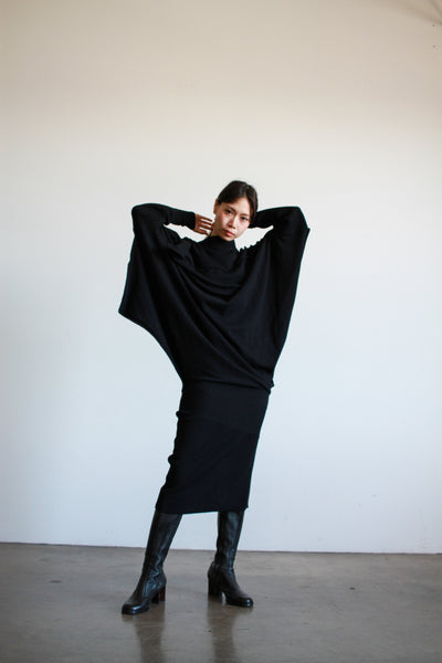 1980s Issey Miyake Black Knit Structural Tunic Dress