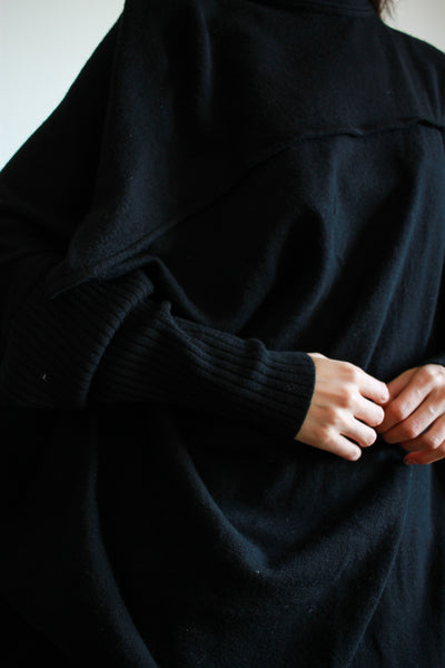 1980s Issey Miyake Black Knit Structural Tunic Dress