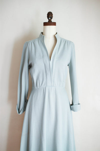 1970s David Warren Mint Long Sleeve Belted Dress