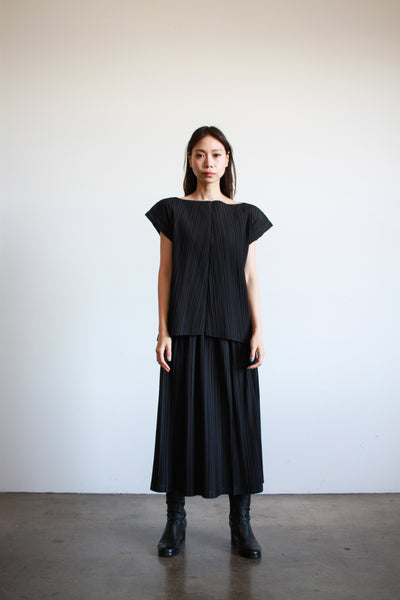1980s Issey Miyake Black Cotton Pleated Skirt Set