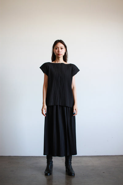 1980s Issey Miyake Black Cotton Pleated Skirt Set