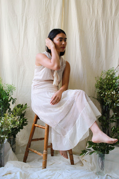 Antique 1920s Ecru Net lace Embroidered Wedding Dress