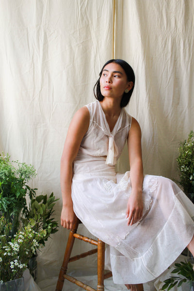 Antique 1920s Ecru Net lace Embroidered Wedding Dress