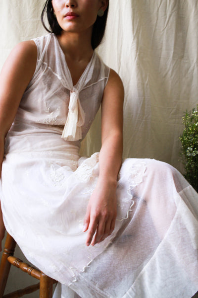 Antique 1920s Ecru Net lace Embroidered Wedding Dress