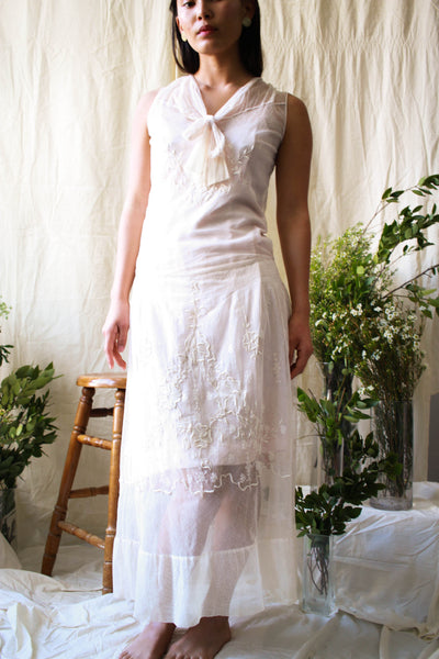 Antique 1920s Ecru Net lace Embroidered Wedding Dress