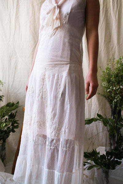 Antique 1920s Ecru Net lace Embroidered Wedding Dress