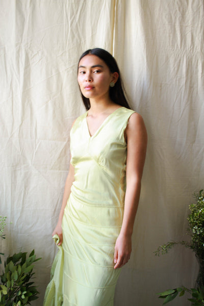1930s Chartreuse Silk Taffeta Dress Set