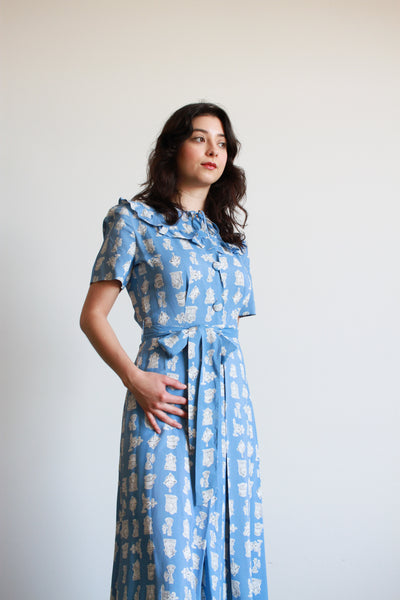 1940s Textron Cold Rayon Print Dressing Gown