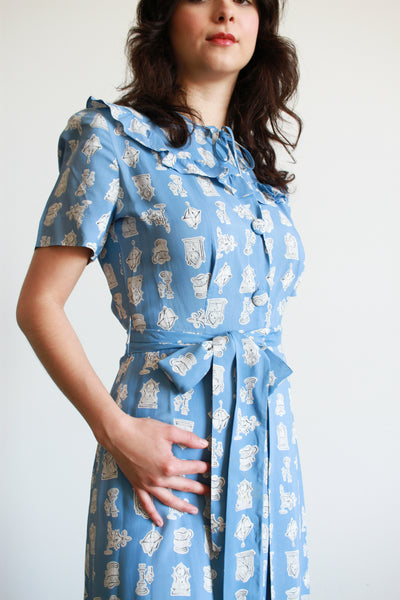 1940s Textron Cold Rayon Print Dressing Gown