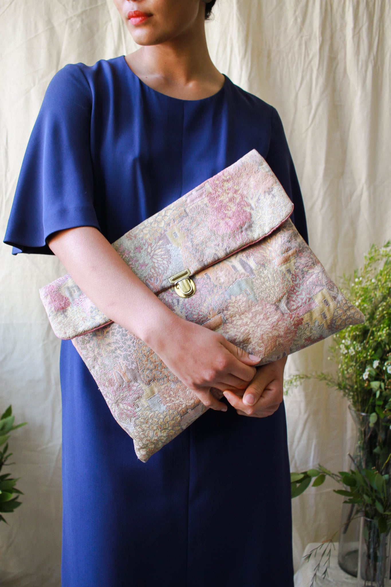 1960s City Treescape Woven Tapestry Large Clutch