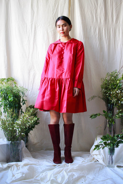 1950s Raspberry Silk Peplum Dress