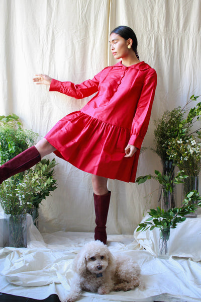 1950s Raspberry Silk Peplum Dress