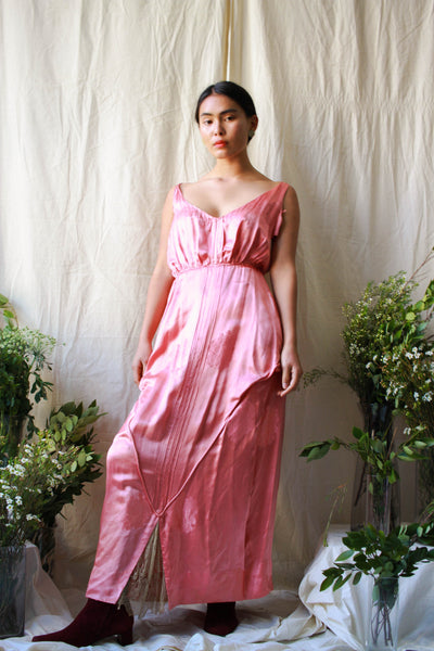 1920s Rare Rouge Pink Satin Honeycomb Damask Dress