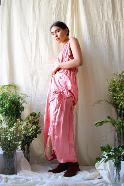 1920s Rare Rouge Pink Satin Honeycomb Damask Dress