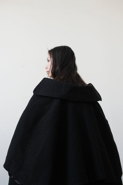 Victorian Black Ribbed Heavy Wool Cape