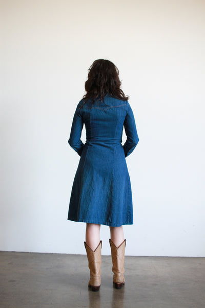 1970s Dark Denim Snap Button Dress