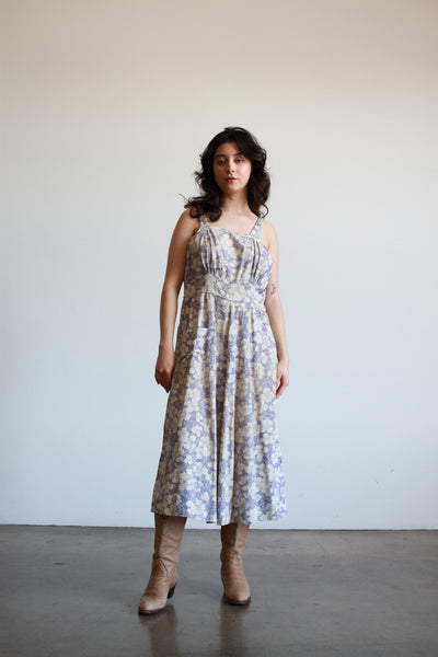 1950s Lilac Cotton Floral Print Midi Dress