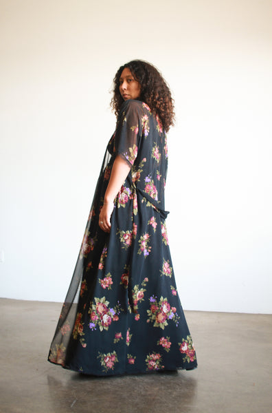 1980s Christian Dior Floral Silk Sheer Robe