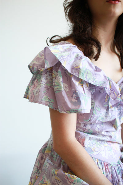 1980s Lilac Ruffled Laura Ashley Dress