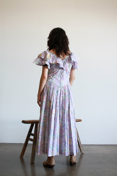 1980s Lilac Ruffled Laura Ashley Dress