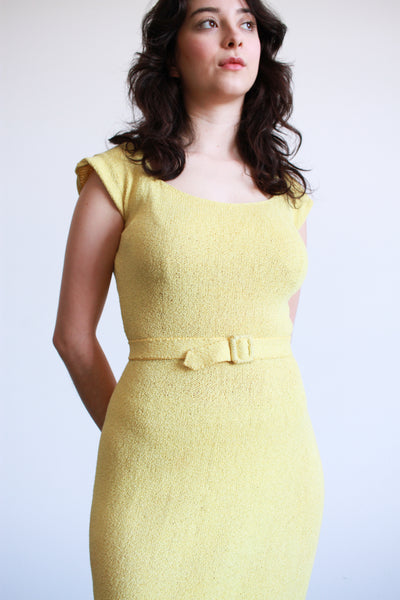 1930s Lemon Yellow Ribbed Knit Dress