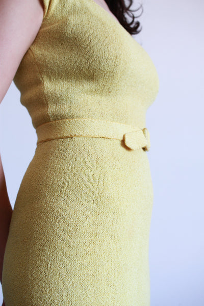 1930s Lemon Yellow Ribbed Knit Dress