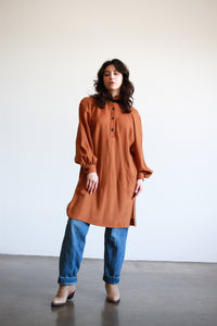 1980s Clay Brown Wool Shift Dress