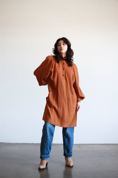 1980s Clay Brown Wool Shift Dress