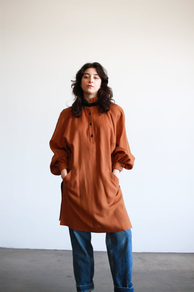 1980s Clay Brown Wool Shift Dress