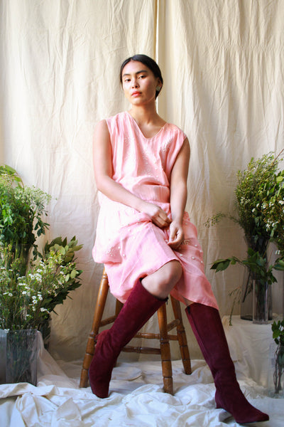 1920s Embroidered Pink Smock Dress