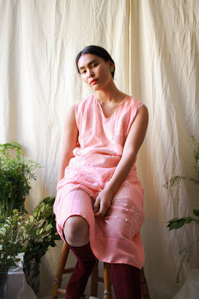 1920s Embroidered Pink Smock Dress